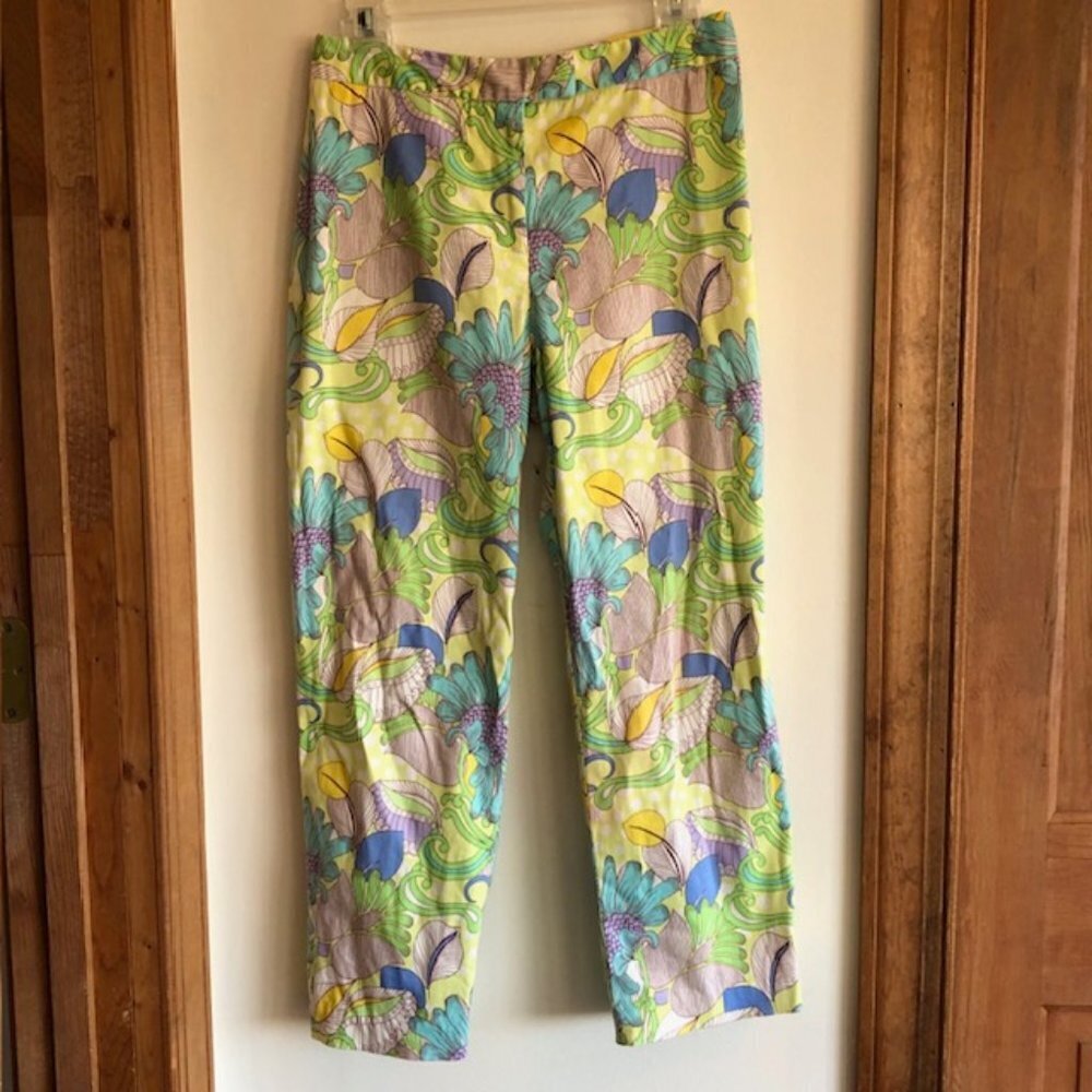 J. MCLAUGHLIN Yellow Turquoise Floral Capris Vintage 6